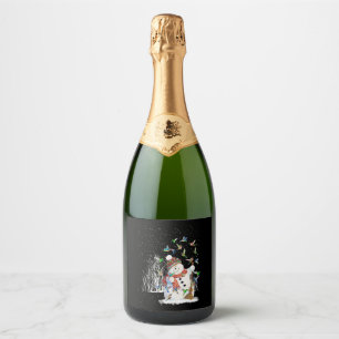 Hummingbird Snowman Merry Christmas Sparkling Wine Label
