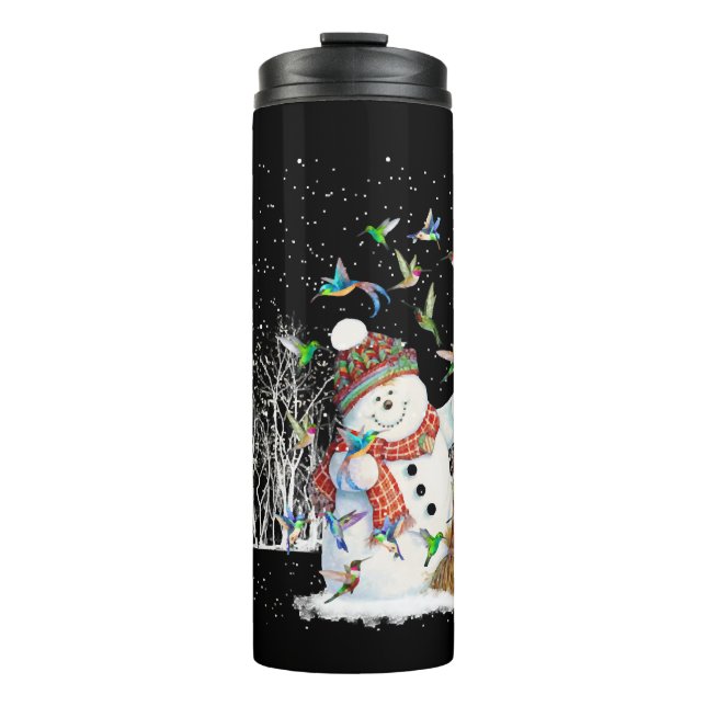 Hummingbird Snowman Merry Christmas Thermal Tumbler (Front)