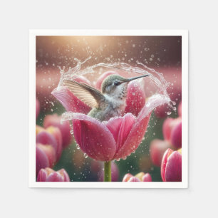 Hummingbird Splashing In a Tulip Napkins