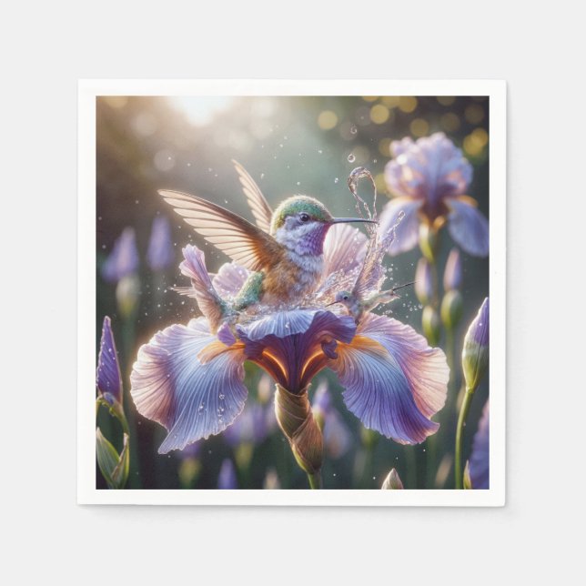 Hummingbird Splashing In An Iris  Napkins (Front)