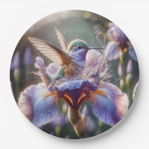 Hummingbird Splashing In An Iris Paper Plates
