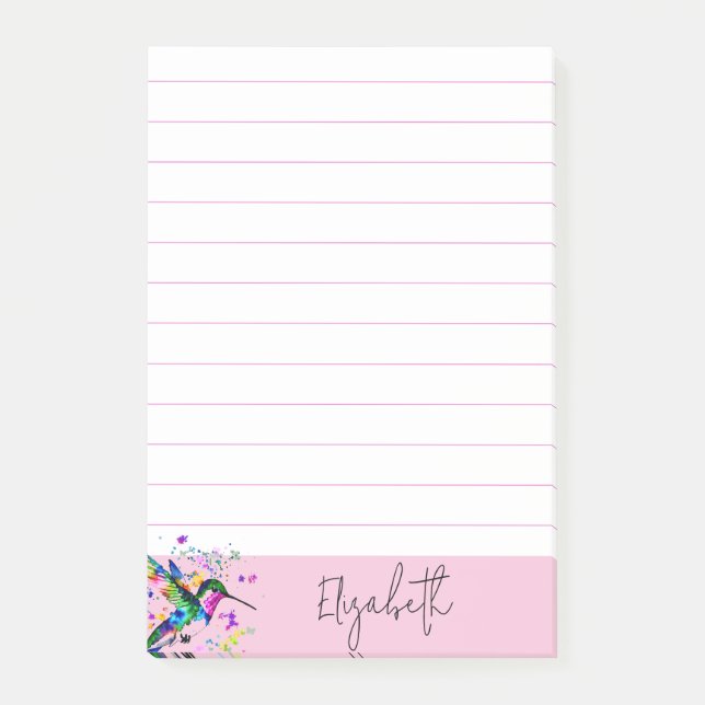 Hummingbird splatter personalized post-it notes (Front)