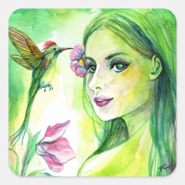 Hummingbird Square Sticker (Front)