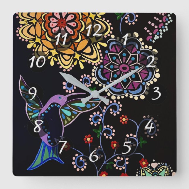Hummingbird Square Wall Clock (Front)