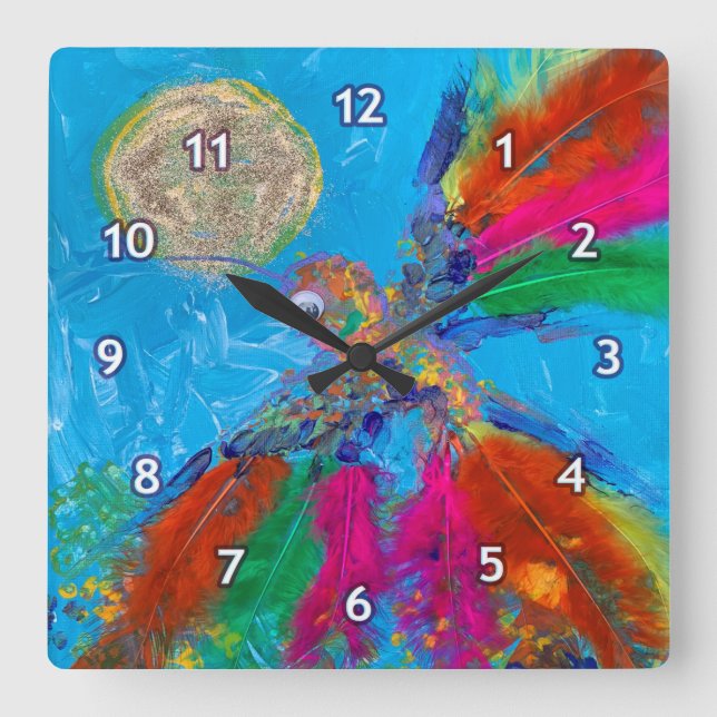 Hummingbird Square Wall Clock (Front)