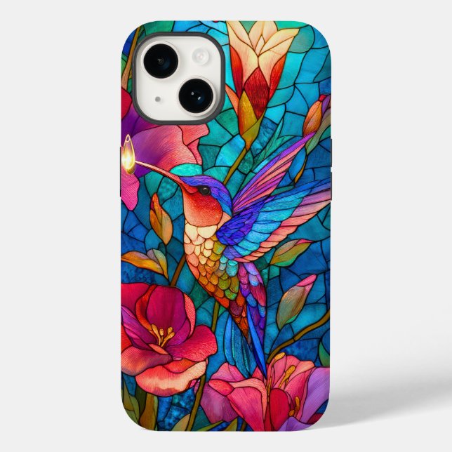 Hummingbird Stained Glass Aesthetic Floral Garden Case-Mate iPhone Case (Back)