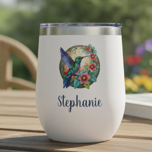 Hummingbird Stained Glass Floral Gift Thermal Wine Tumbler