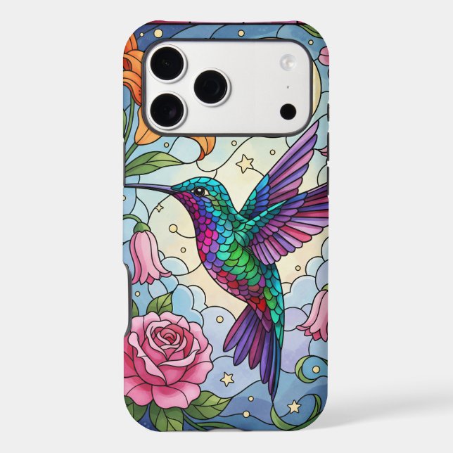 Hummingbird Stained Glass Illustration iPhone Case (Back)