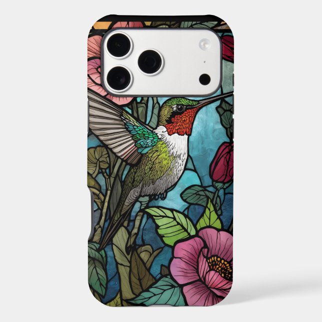 Hummingbird Stained Glass Illustration iPhone Case (Back)