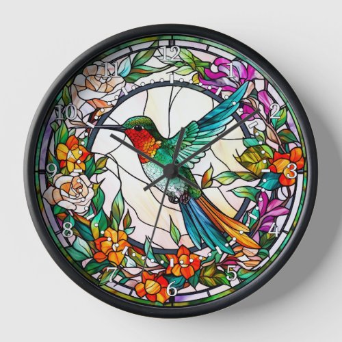 Hummingbird Stained Glass Style Wall  Clock