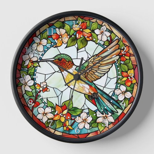 Hummingbird Stained Glass Style Wall  Clock