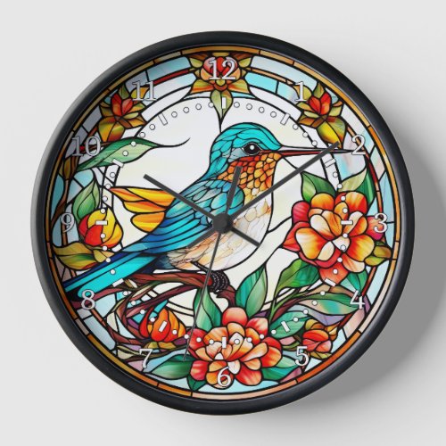 Hummingbird Stained Glass Style Wall  Clock