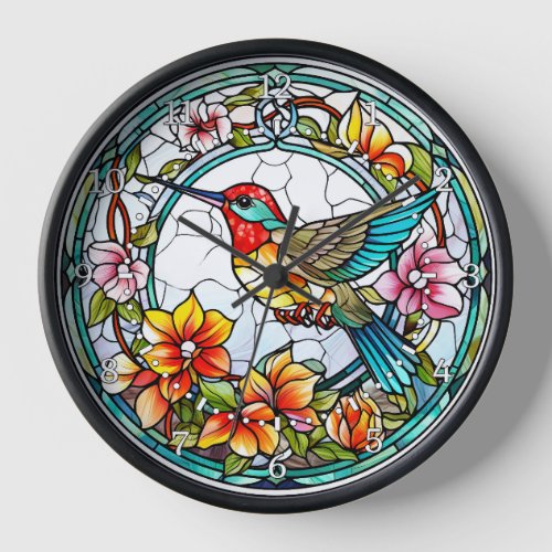 Hummingbird Stained Glass Style Wall  Clock