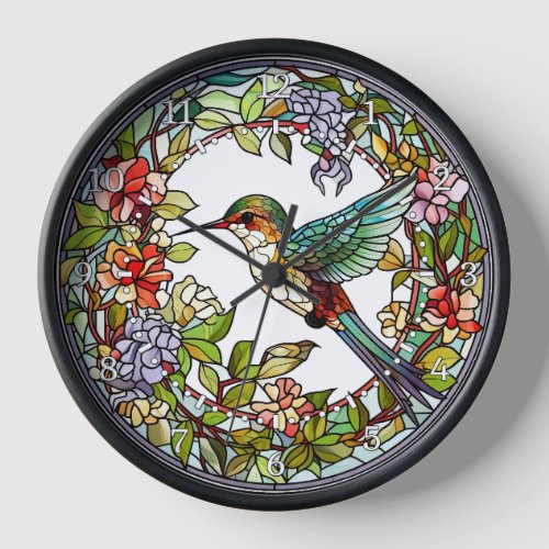 Hummingbird Stained Glass Style Wall  Clock