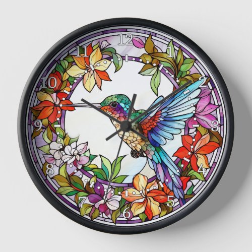 Hummingbird Stained Glass Style Wall  Clock