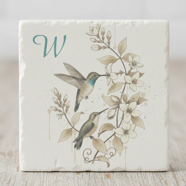 Hummingbird Stone Coaster - Nature Art (Hummingbird initial stone coaster)