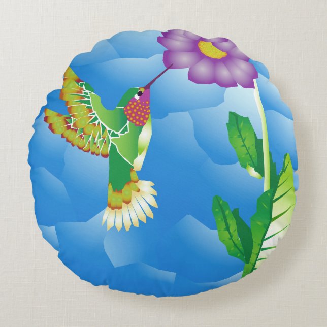 Hummingbird:  Stylized Round Pillow (Front)
