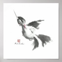 Hummingbird, Sumi-e Poster