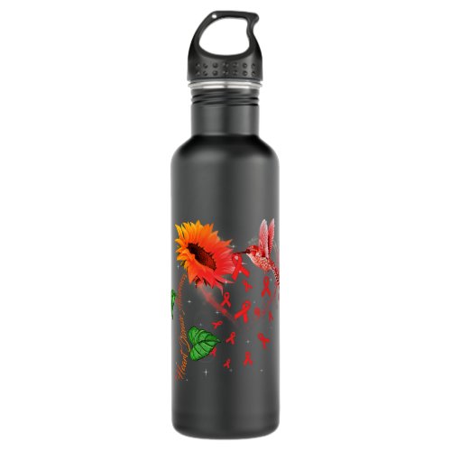 Hummingbird Sunflower 2Red Ribbon Heart Disease Aw Stainless Steel Water Bottle