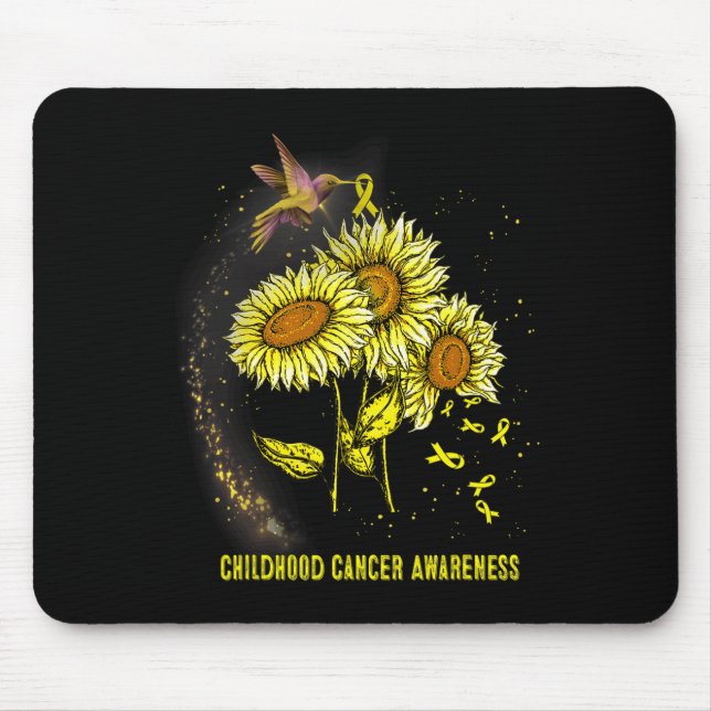 Hummingbird Sunflower Childhood Cancer Awareness  Mouse Pad (Front)