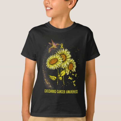 Hummingbird Sunflower Childhood Cancer Awareness  T_Shirt