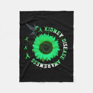 Hummingbird Sunflower Green Ribbon Kidney Disease Fleece Blanket