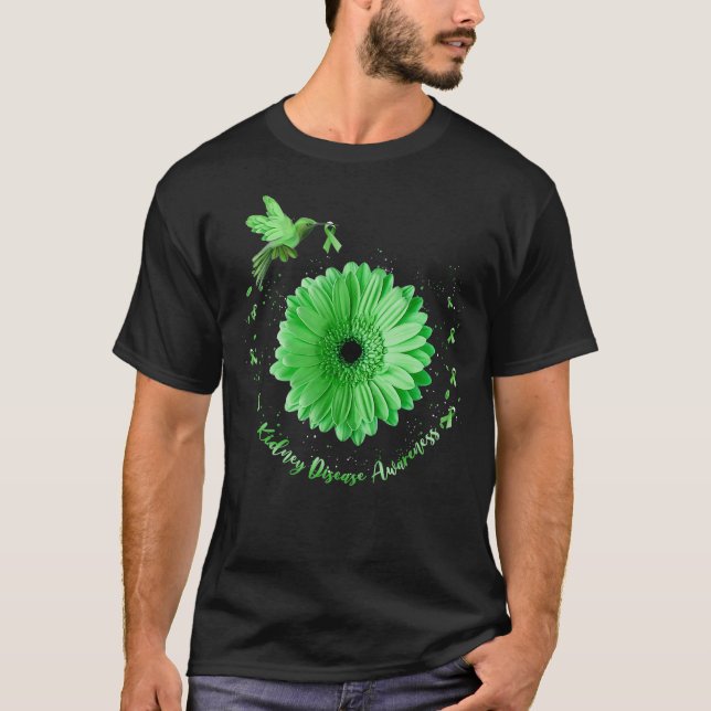 Hummingbird Sunflower Green Ribbon Kidney Disease  T-Shirt (Front)