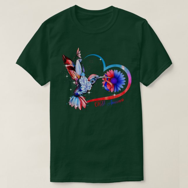 Hummingbird Sunflower Heart Blue & Red Ribbon CHD  T-Shirt (Design Front)