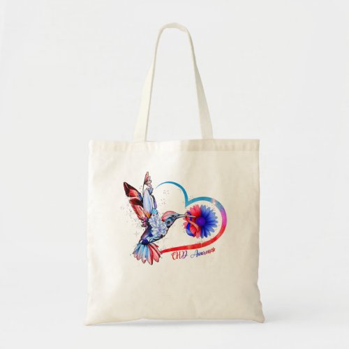 Hummingbird Sunflower Heart Blue  Red Ribbon CHD  Tote Bag