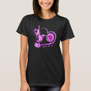 Hummingbird Sunflower Heart Purple Ribbon Lupus Aw T-Shirt