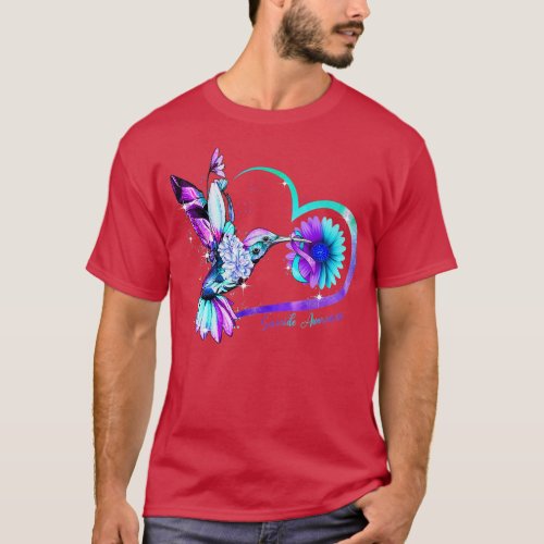 Hummingbird Sunflower Heart Purple Ribbon Suicide  T_Shirt