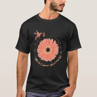 Hummingbird Sunflower Peach Ribbon Uterine Cancer T-Shirt