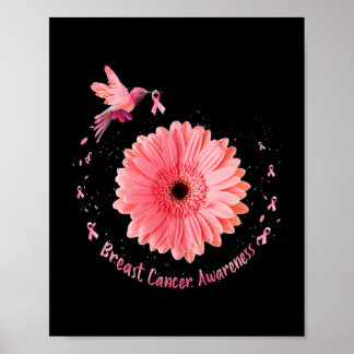 Hummingbird Sunflower Pink Ribbon Breast Cancer Aw Poster