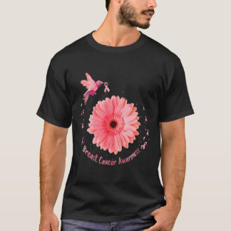 Hummingbird Sunflower Pink Ribbon Breast Cancer T-Shirt