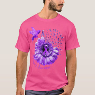 Hummingbird Sunflower Purple Alzheimers Awareness T-Shirt