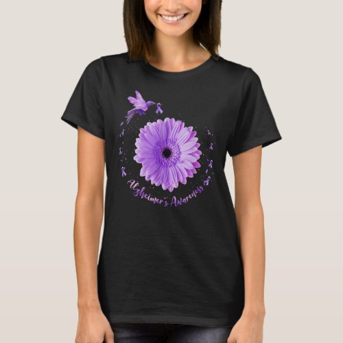 Hummingbird Sunflower Purple Ribbon Alzheimers Aw T_Shirt