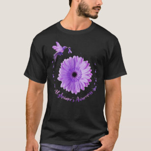 Hummingbird Sunflower Purple Ribbon Alzheimer's Aw T-Shirt