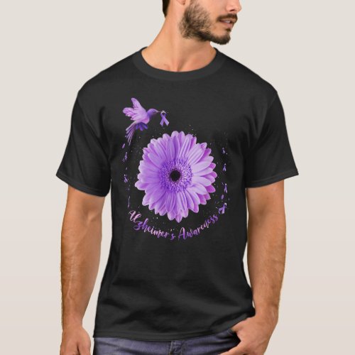 Hummingbird Sunflower Purple Ribbon Alzheimers Aw T_Shirt