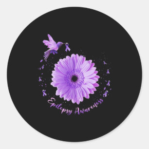 Hummingbird Sunflower Purple Ribbon Epilepsy Aware Classic Round Sticker