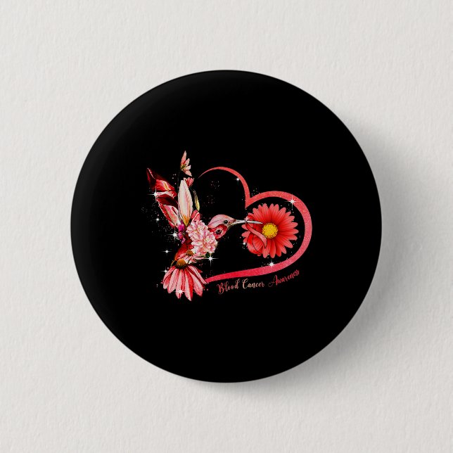 Hummingbird Sunflower Red Ribbon Blood Cancer Awar Button (Front)