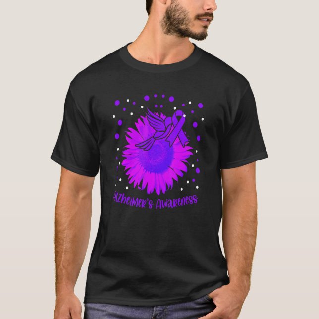 Hummingbird Sunflower Ribbon Alzheimer's Awareness T-Shirt (Front)
