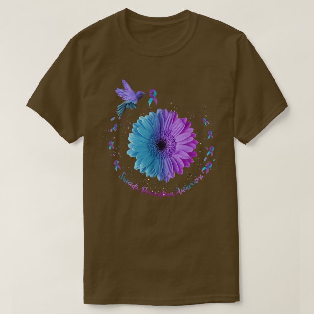 Hummingbird Sunflower  Ribbon Suicide Prevention  T-Shirt (Design Front)