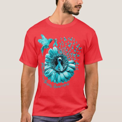 Hummingbird Sunflower Teal Myasthenia Gravis Aware T_Shirt