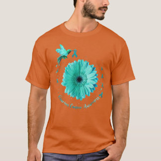 Hummingbird Sunflower Teal Ribbon Ovarian Cancer A T-Shirt