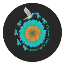 Hummingbird Sunflower Teal Ribbon Ovarian Cancer Classic Round Sticker