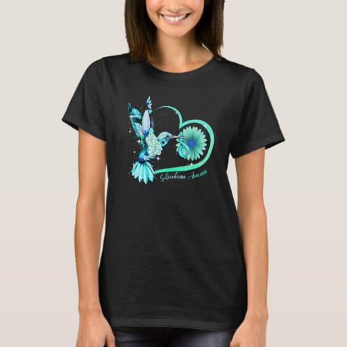 Hummingbird Sunflower Teal Ribbon Scleroderma Awar T_Shirt