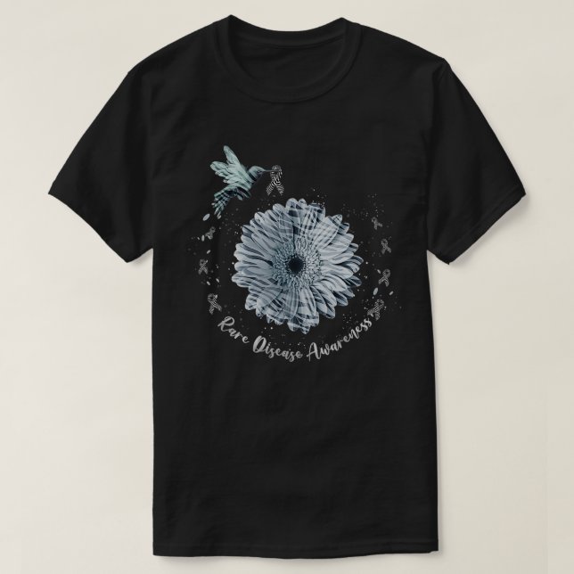 Hummingbird Sunflower Zebra Ribbon Rare Disease Aw T-Shirt (Design Front)