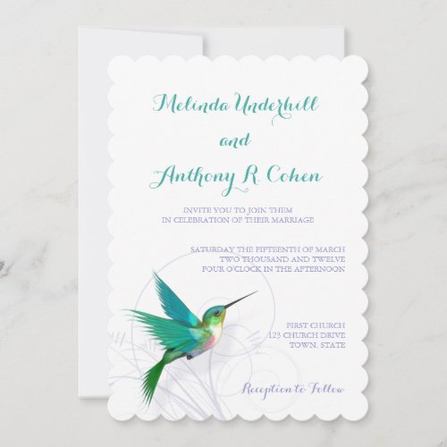 Hummingbird Swirl 5x7 Wedding Invitation