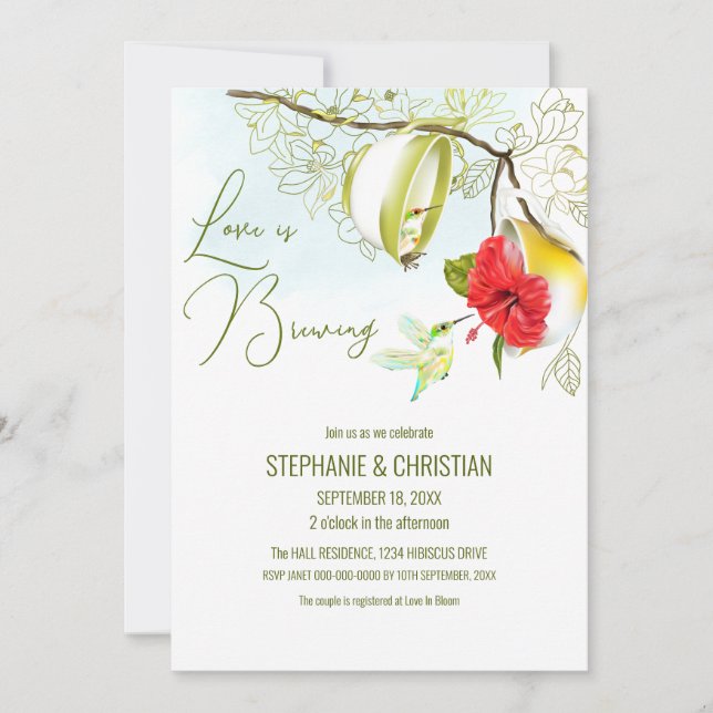Hummingbird Teacup Floral Invitation (Front)