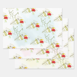 Hummingbird Teacup Floral Wrapping Paper Sheets